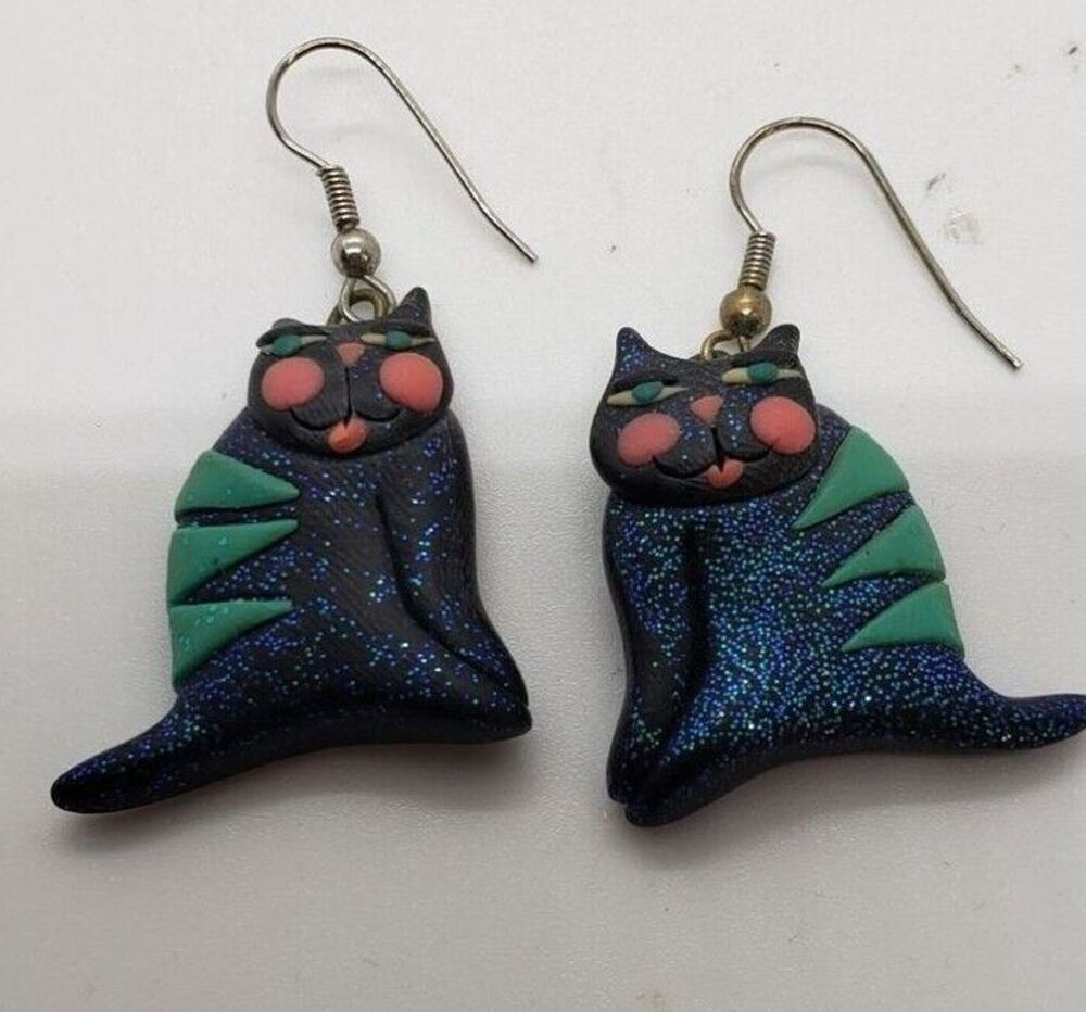 Black & Gold Cat Silhouette Dangle Earrings | Playful Kitty Cutout Drop Jewelry